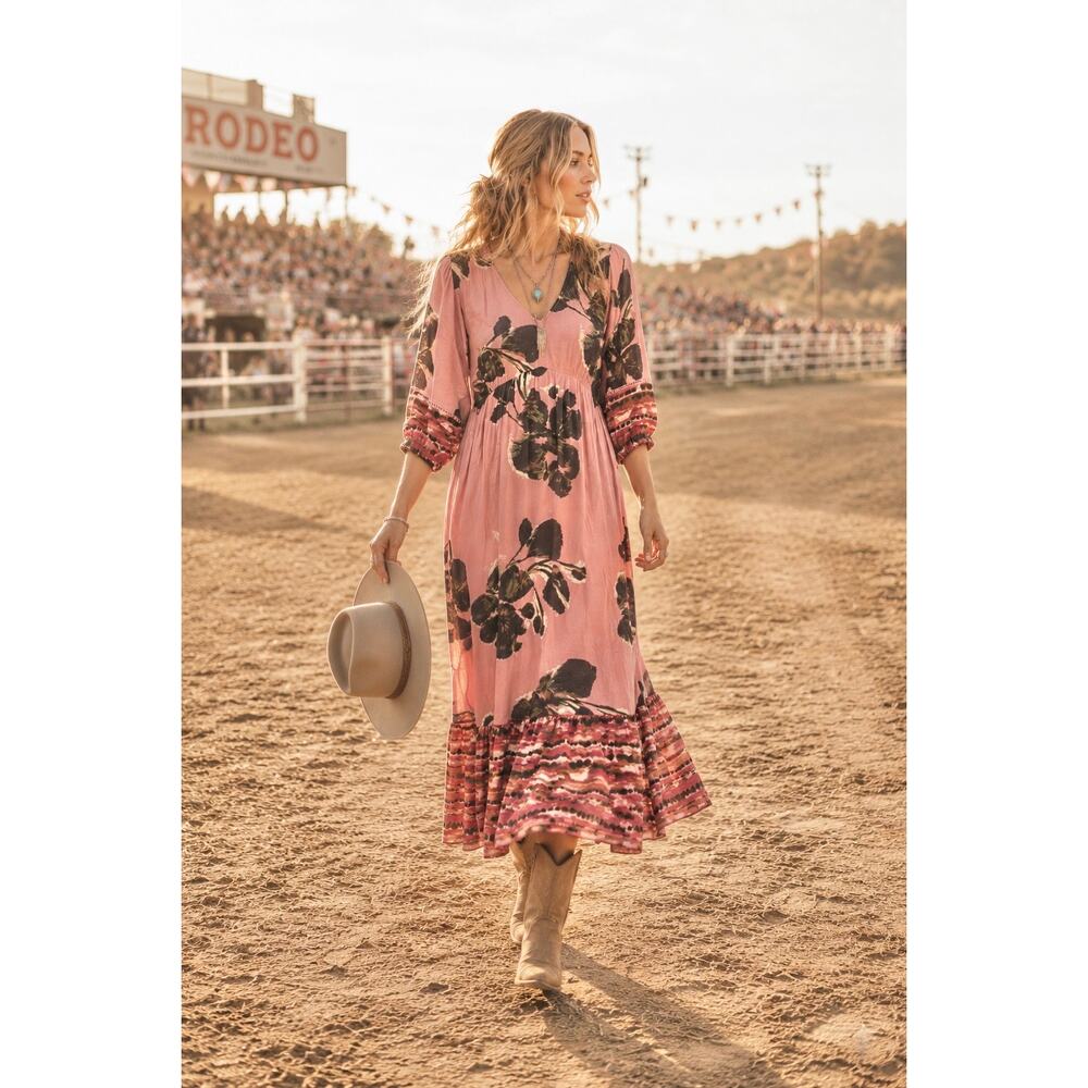 White Stuff Pink Lucy Maxi Dress Coquette Boho Romantic Prairie Modest Country